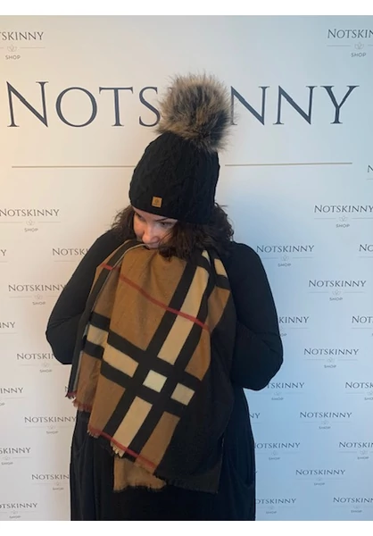 sötétbarna, fekete kockás sál női karácsony ajándék gyapjú