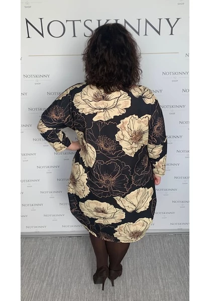 taffi női rövid buborék ruha, csodaszép, barna virágok, nagy méret, xxl, molett, plussize