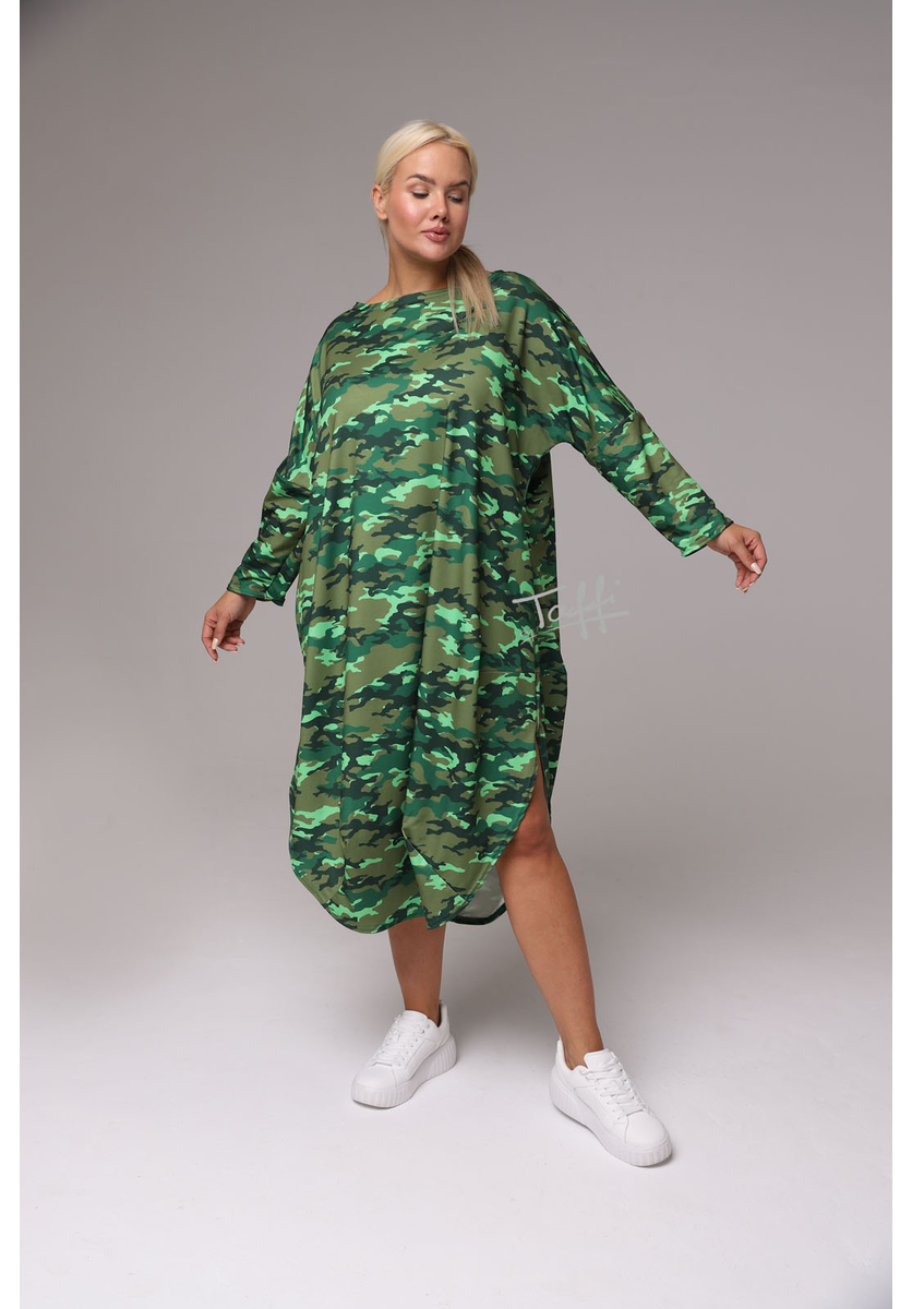 Taffi női hosszú terepmintás buborék ruha - zöld